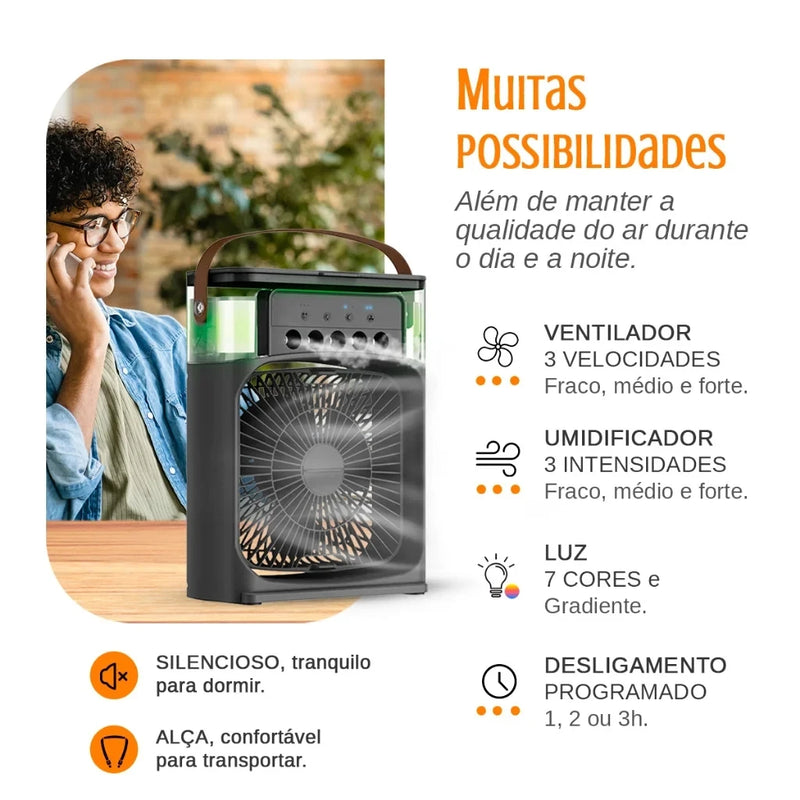 Climatizador de ar portátil - ventilador elétrico, luz noturna led, névoa de água, umidificador divertido 3 em 1