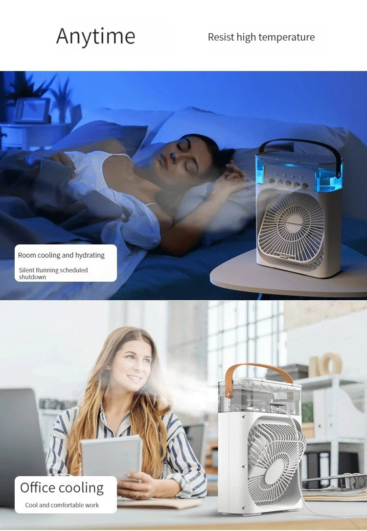 Climatizador de ar portátil - ventilador elétrico, luz noturna led, névoa de água, umidificador divertido 3 em 1