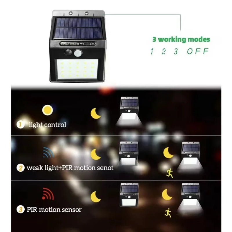 Luminária solar de led - automática com sensor de presença - 20 leds